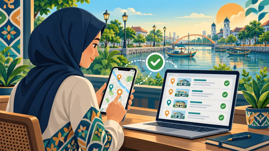 Ilustrasi memeriksa daftar apotek online dan lokasi di Pekalongan
