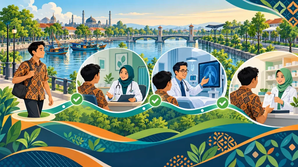 Ilustrasi perbedaan peran FKTP FKRTL dan apotek dalam alur JKN