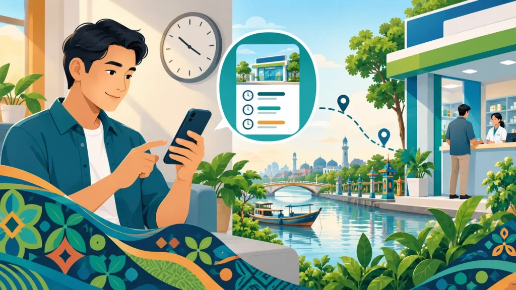 Ilustrasi memeriksa jam operasional apotek sebelum datang